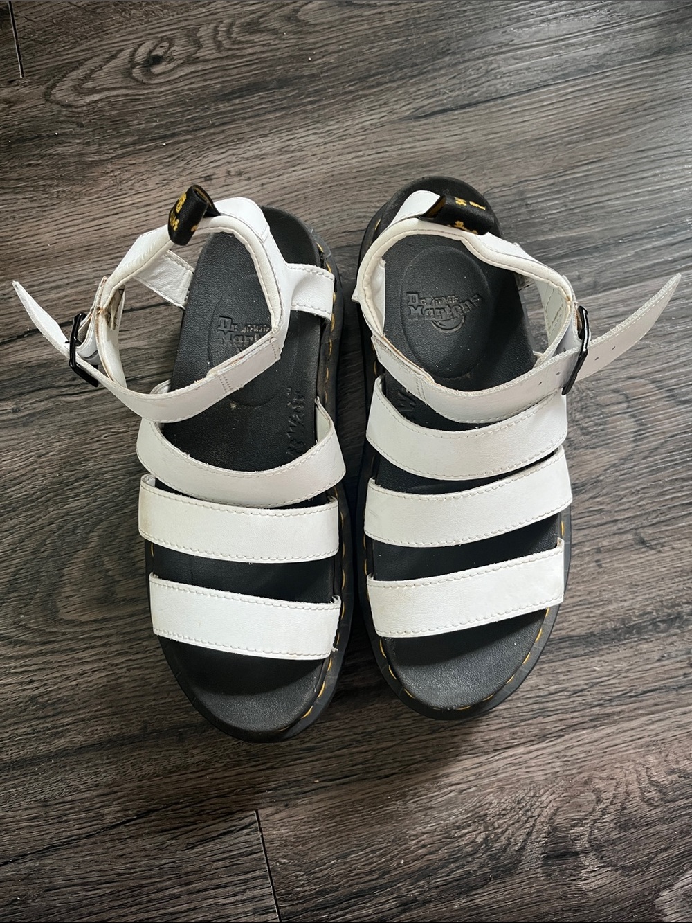 Dr. Martens White Triple-Strap Platform Sandals